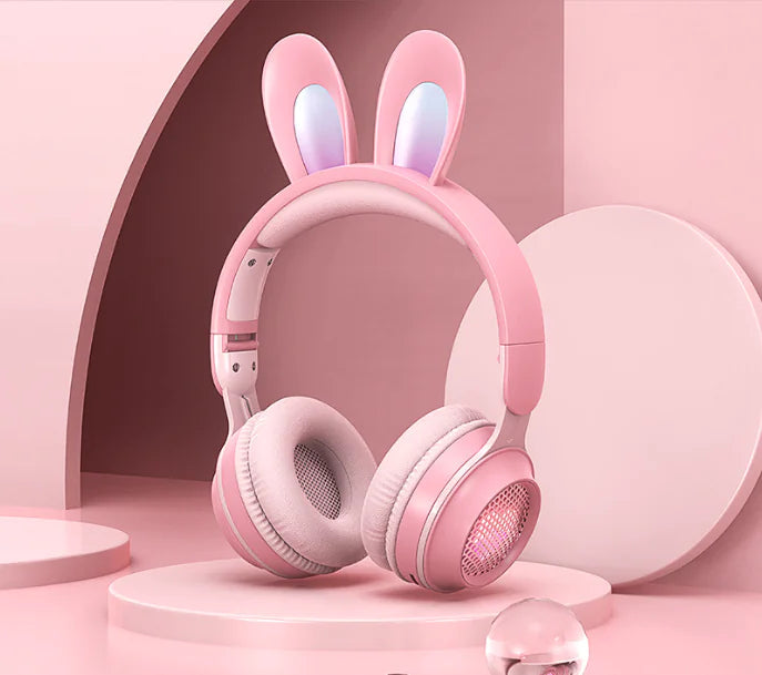 Auriculares inalámbricos con forma de conejo y LED RGB para niños