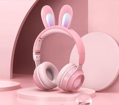 Auriculares inalámbricos con forma de conejo y LED RGB para niños