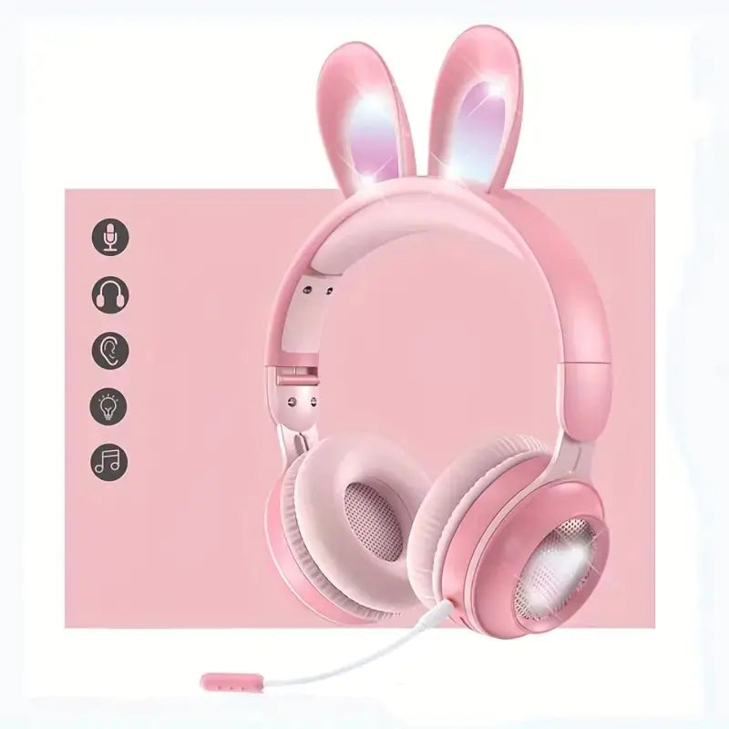 Auriculares inalámbricos con forma de conejo y LED RGB para niños