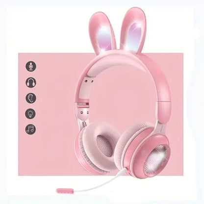 Auriculares inalámbricos con forma de conejo y LED RGB para niños