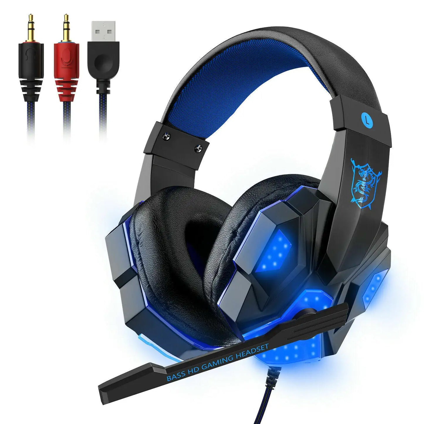 Auriculares para juegos de 3,5 mm con micrófono y LED, estéreo, graves envolventes, para PC, PS4 y Xbox One 