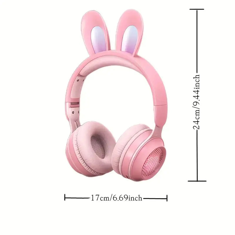 Auriculares inalámbricos con forma de conejo y LED RGB para niños