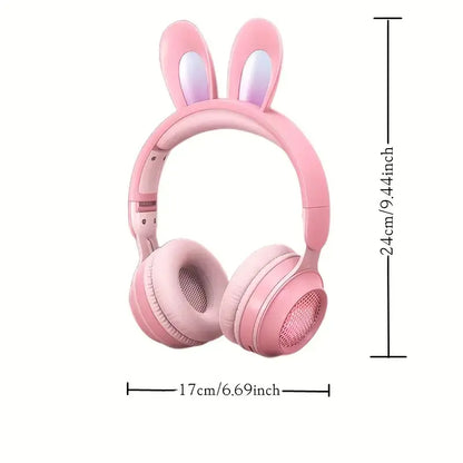 Auriculares inalámbricos con forma de conejo y LED RGB para niños