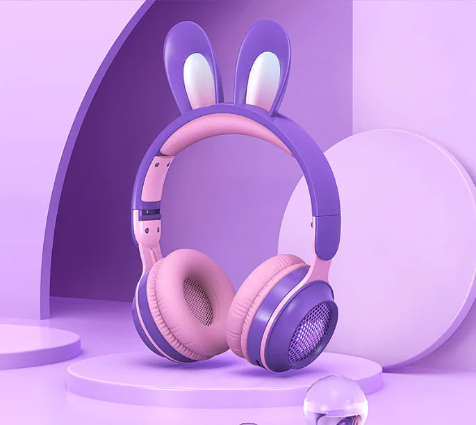 Auriculares inalámbricos con forma de conejo y LED RGB para niños