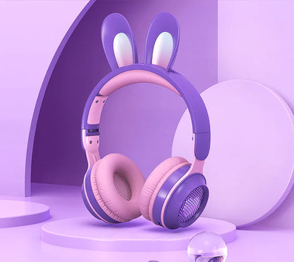 Auriculares inalámbricos con forma de conejo y LED RGB para niños