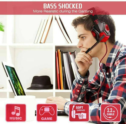 Auriculares para juegos de 3,5 mm con micrófono y LED, estéreo, graves envolventes, para PC, PS4 y Xbox One 