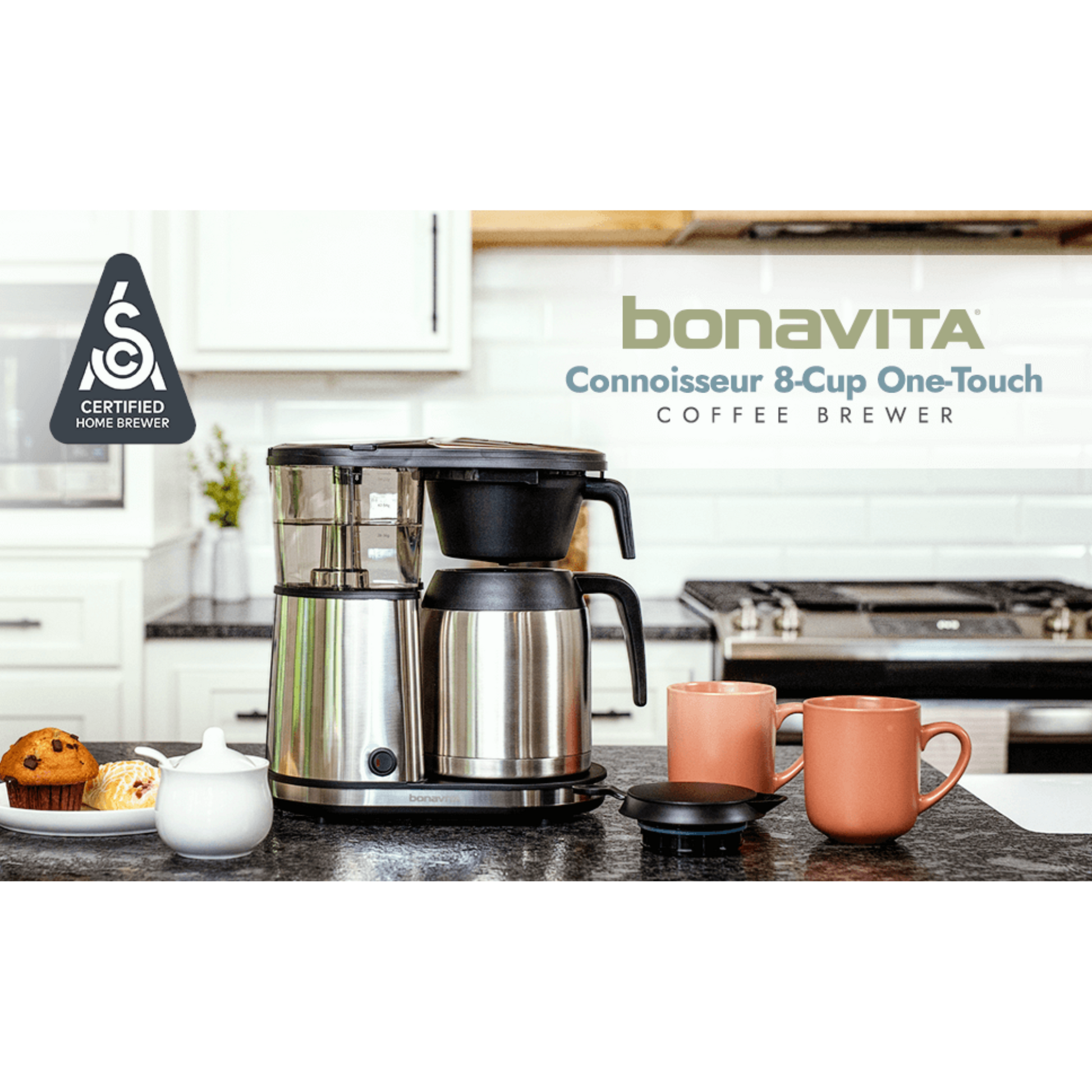Connoisseur 8-Cup Drip Coffee Brewer One-Touch with Thermal Carafe and Hanging Basket - SCA Certified Home Brewer Bonavita