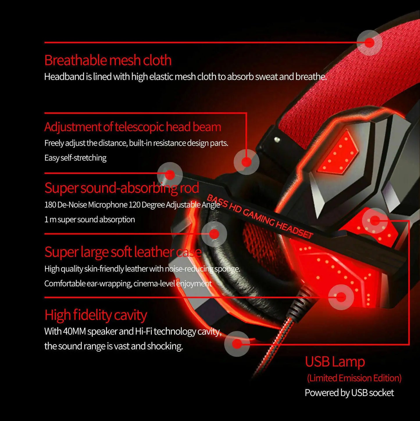 Auriculares para juegos de 3,5 mm con micrófono y LED, estéreo, graves envolventes, para PC, PS4 y Xbox One 