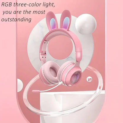 Auriculares inalámbricos con forma de conejo y LED RGB para niños