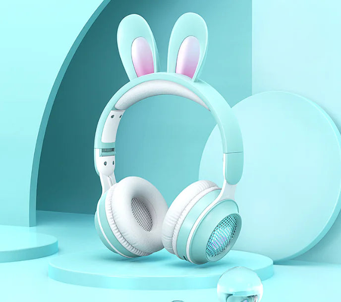 Auriculares inalámbricos con forma de conejo y LED RGB para niños