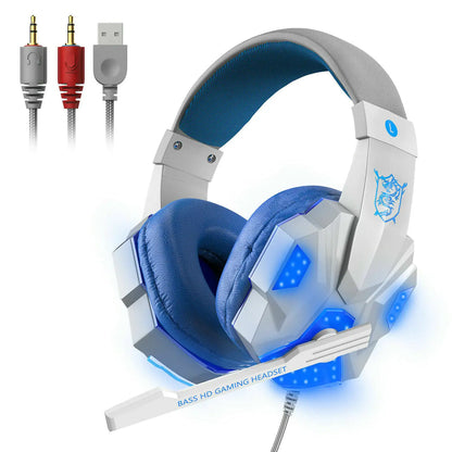 Auriculares para juegos de 3,5 mm con micrófono y LED, estéreo, graves envolventes, para PC, PS4 y Xbox One 
