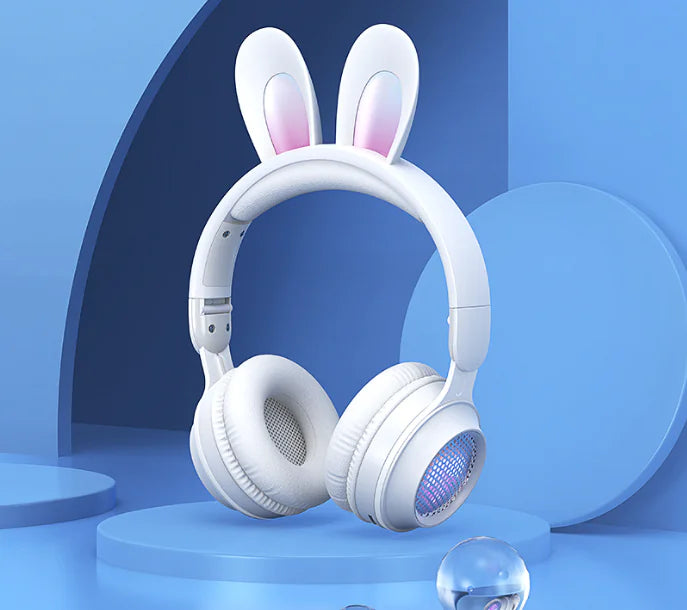 Auriculares inalámbricos con forma de conejo y LED RGB para niños