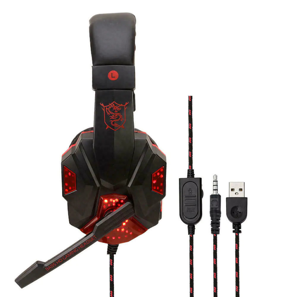 Auriculares para juegos de 3,5 mm con micrófono y LED, estéreo, graves envolventes, para PC, PS4 y Xbox One 