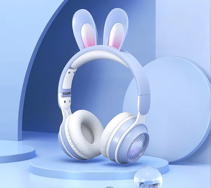 Auriculares inalámbricos con forma de conejo y LED RGB para niños