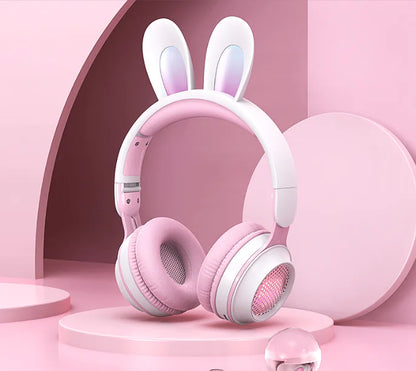 Auriculares inalámbricos con forma de conejo y LED RGB para niños