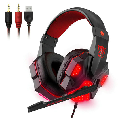 Auriculares para juegos de 3,5 mm con micrófono y LED, estéreo, graves envolventes, para PC, PS4 y Xbox One 